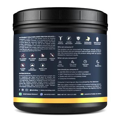 Nutrabay Gold Isolate Whey Protein Powder - Strawberry Milkshake Flavour 500 gm - Whey Proteins