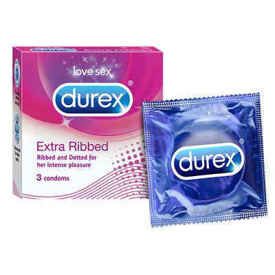 Durex Condoms - Extra Ribbed 3's - Plain/Flavoured Condoms