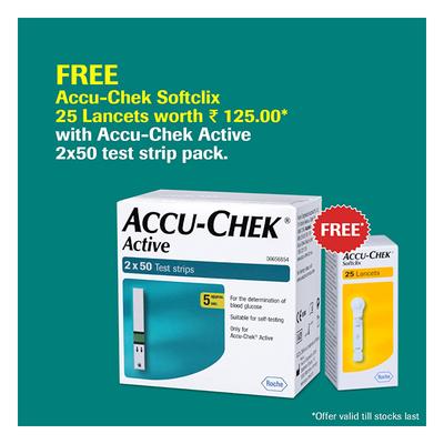 Accu-Chek Active Test Strip 100's + Free Accu-Chek Softclix Lancets 25's - Blood Glucose Monitors/Test Strips