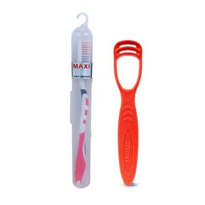 MAXI Oral Care Travel Combo Pack - (For You Toothbrush 4's + Tongue Cleaner-No.1 4's) - Toothpaste