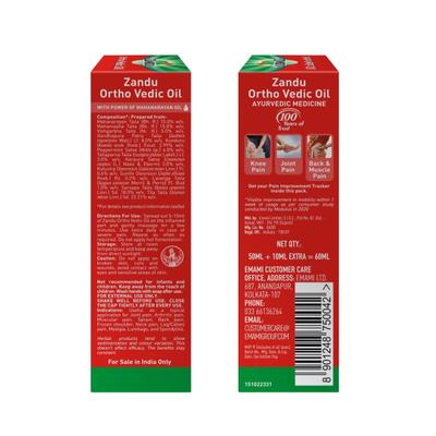 Zandu Ortho Vedic Oil (50ml + 10ml Free) 60 ml - Pain Relief (Ayush)