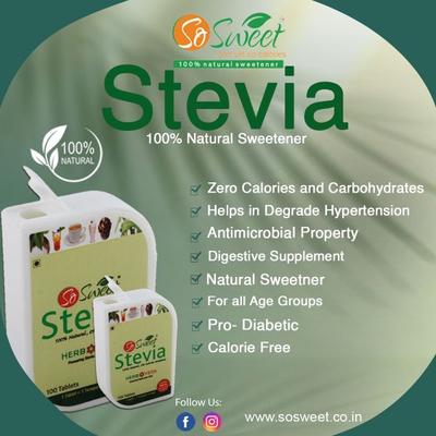 So Sweet 100% Natural 0% Calories Sweetener Stevia Tablets 200's - Sugar Substitute