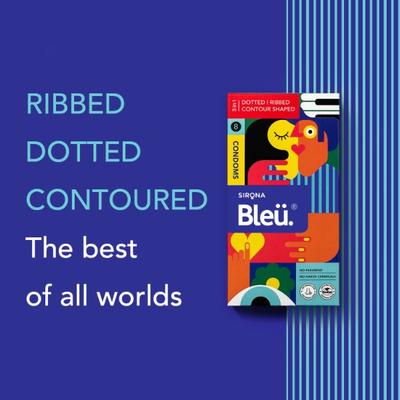 Bleu Condoms Combo Pack - Ultra Thin + Dotted + 3 in 1 Dotted Ripped and Contour Shaped (Pack of 2 x 8's Each) - Plain/Flavoured Condoms