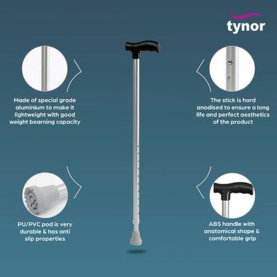 Tynor Walking Stick L type (UN) ( L 08) - Silver - Walker & Walking Stick