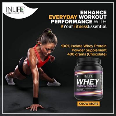 INLIFE Whey Protein Isolate Powder - Chocolate Flavour 400 gm - Whey Proteins
