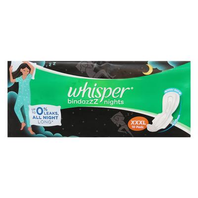 Whisper Bindazzz Nights Sanitary Pads (XXXL) 10's - Sanitary Napkins