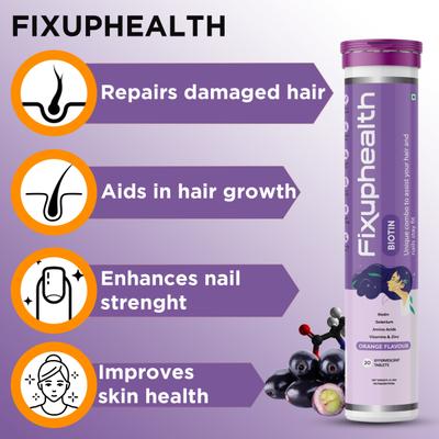 FixUpHealth Apple Cider Vinegar Effervescent Tablet - Apple Flavour 15s & FixUpHealth Biotin Effervescent Tablet - Orange Flavour 20s 1's - Apple Cider Vinegars