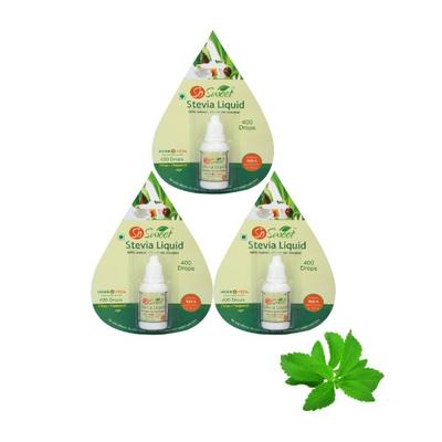 So Sweet 100% Natural 0% Calories Sweetener Stevia Liquid (Pack of 3) 1200 Drops 60 ml - Sugar Substitute