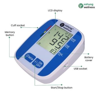 Sahyog Wellness Fully Automatic Upper Arm Digital Blood Pressure Monitor - Blue & Silver (Regular Cuff) (22 - 36 cm) - Blood Pressure Monitor Device