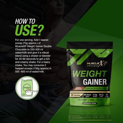 MuscleXP Weight Gainer Protein Powder - Double Chocolate 1 kg - Workout Essentials