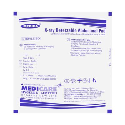 Medica X - Ray Detectable Abdominal Pad 10 cm x 10 cm x 16 PLY 1's - Bandages & Dressings