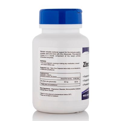 HealthVit Zinc Gluconate 50 mg Capsules 60's - Calcium And Minerals