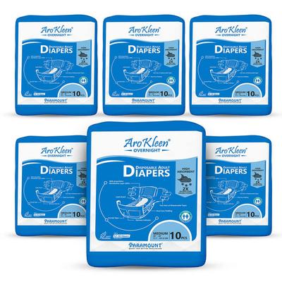 AroKleen Overnight Disposable Adult Diapers (M) (71.1 cm - 101.6 cm) (Pack of 6 x 10's) 1's - Adult Diapers & Pads