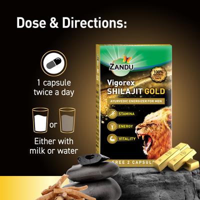 Zandu Vigorex Shilajit Gold Capsule 10's (Free 2-Capsules) - Sexual Healthcare