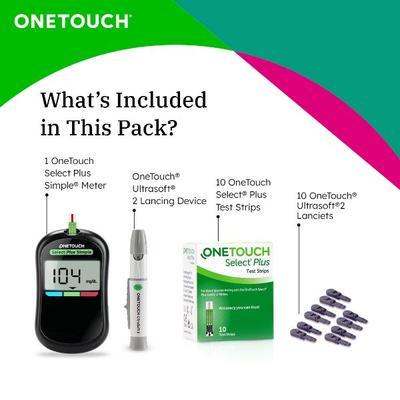 OneTouch Select Plus Simple Blood Glucose Monitoring System (Free 10 Test Strips + Lancing Device + 10 Lancets) - Blood Glucose Monitors/Test Strips
