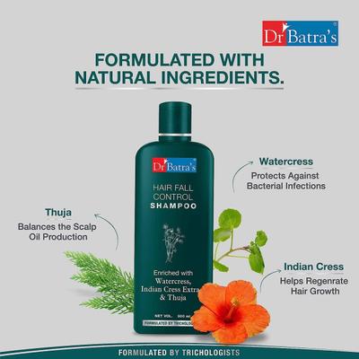 Dr Batra's Hair Fall Control Shampoo 500 ml + Hair Fall Control Serum 125 ml + Hair Oil 100 ml - Hair Treatment