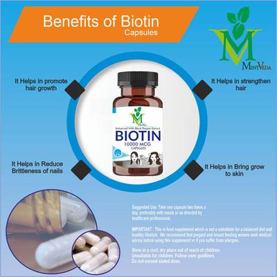 Mint Veda Biotin 10000 mcg Veg Capsule (Pack of 2 x 90's) - Hair & Skin