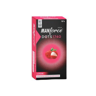 Manforce Dots 1740 Extra Dotted Condoms - Litchi 10's - Plain/Flavoured Condoms