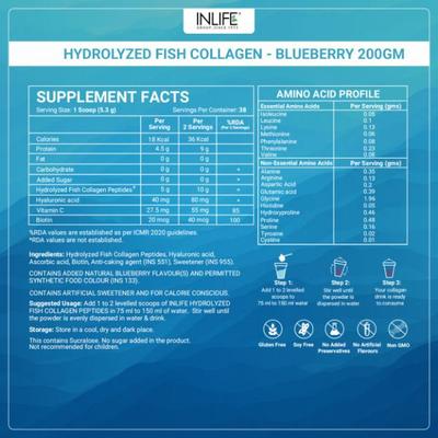 Inlife Hydrolyzed Fish Collagen Powder - Blueberry 200 g - Hair & Skin