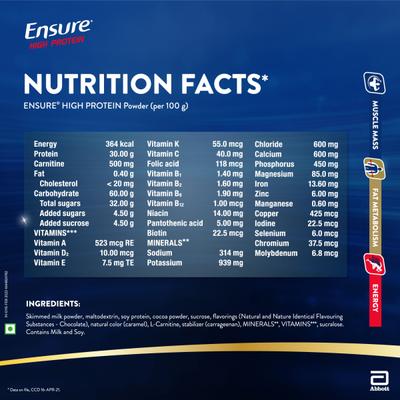 Ensure High Protein Nutrition Powder - Chocolate Flavour 400 gm (Refill Pack) - Daily Health Drinks