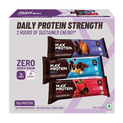 RiteBite Max Protein Daily Assorted Bar - Choco Classic, Choco Almond, Choco Berry (Pack of 6) - Nutritional Bars