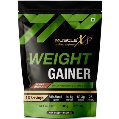 MuscleXP Weight Gainer Protein Powder - Double Chocolate 1 kg - Workout Essentials
