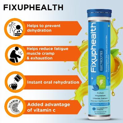 FixUpHealth Electrolytes Effervescent Tablet - Lemon Flavour (Pack of 3 x 20s) 1's - General Health