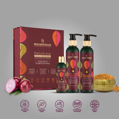 Manestream FenuGrow Hairfall Treatment Kit - Fenugreek & Onion (Hair Oil 50 ml + Shampoo 100 ml + Conditioner 100 ml) 1's - Hair Treatment