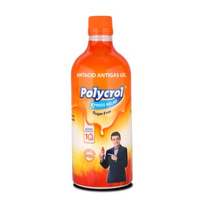 Polycrol Sugar Free Xpress Relief Antacid Antigas Gel - Orange 450 ml - Digestive Health