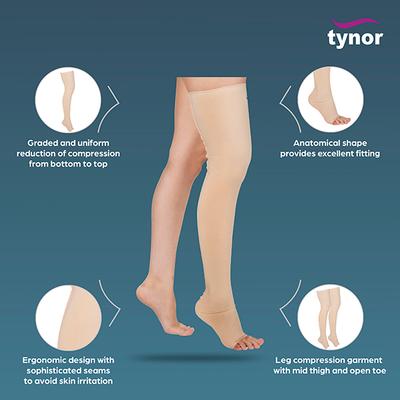 Tynor Compression Garment Leg Mid Thigh Open Toe - Wide (S) (I 78) - Knee/Ankle/Leg/Foot Supports