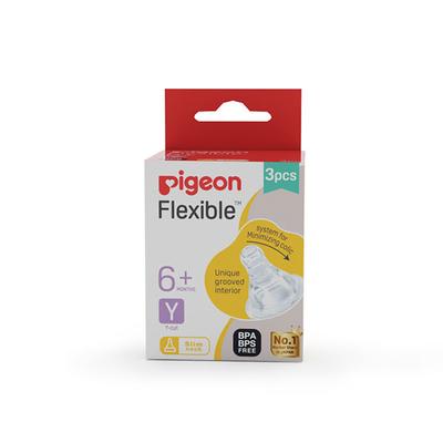 Pigeon Flexible Slim Neck Y Cut 6+ Months Peristaltic Nipple 3's - Feeding & Nursing