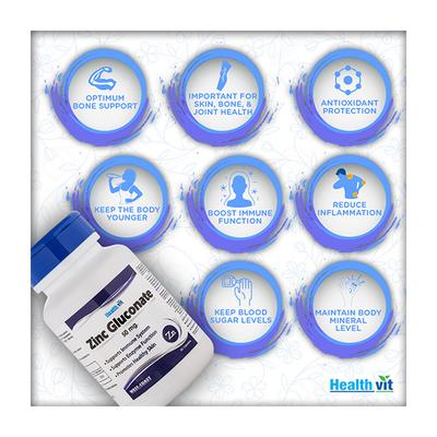 HealthVit Zinc Gluconate 50 mg Capsules 60's - Calcium And Minerals