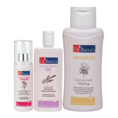Dr Batra's Shampoo 500 ml + Hair Fall Control Oil 200 ml + Hair Fall Control Serum 125 ml - Hair Treatment