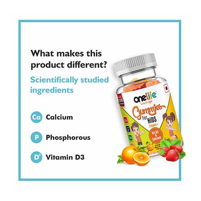 Onelife Gummies for Kids (2 Years+) Vitamin D3 + Calcium - Orange & Strawberry Flavour 30's - Multi-Vitamins