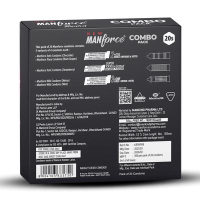 Manforce Condoms Combo Pack (Chocolate, Strawberry, Black Grapes, Melon & Mint) 20's - Plain/Flavoured Condoms