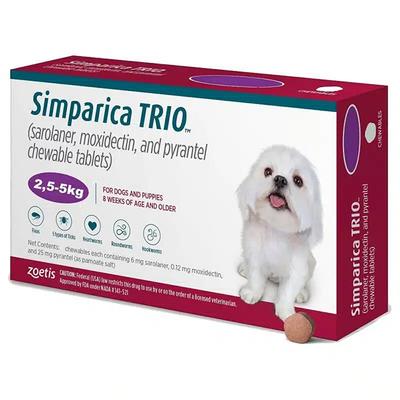 SIMPARICA TRIO 2.6 TO 5 KG (VET) Chewable Tablet 3's - Veterinary-Pharma