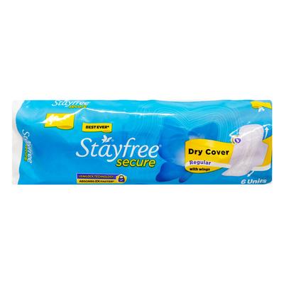 Stayfree Secure Dry Cover with Wings Sanitary Pads - Regular 6's - Sanitary Napkins