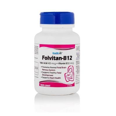 HealthVit Folvitan-B12 (Folic Acid 400 mcg + Vitamin B12 5 mcg) Tablet 60's - Multi-Vitamins