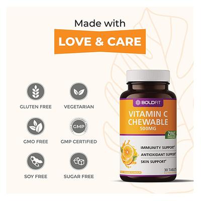Boldfit Vitamin C Chewable 500 mg Tablet - Tangy Orange Flavour 30's - Multi-Vitamins