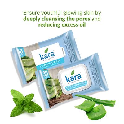 Kara Refreshing Face Wipes - Aloe Vera & Mint Oil 10's - Facial Wipes & Tissues