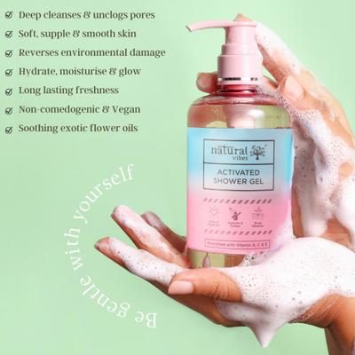 Natural Vibes Deep Cleanse & Exfoliating Routine Shower Gel Body Wash + Scrubbing Glove 300 ml - Bath Kits & Sets