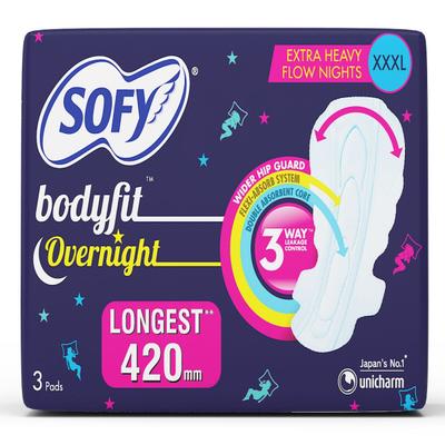Sofy Bodyfit Overnight Pads (XXXL+) 3's - Sanitary Napkins
