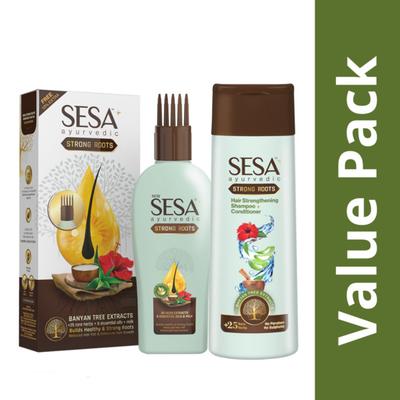 Sesa Strong Roots Hair Combo Pack (Sesa Strong Roots Hair Oil 100 ml + Sesa Ayurvedic Strong Roots Hair Conditioner + Shampoo 200 ml) - Personal Care (Ayush)