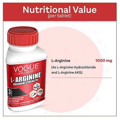 Vogue Wellness L-Arginine 1000 mg Tablet 60's - Amino Acids