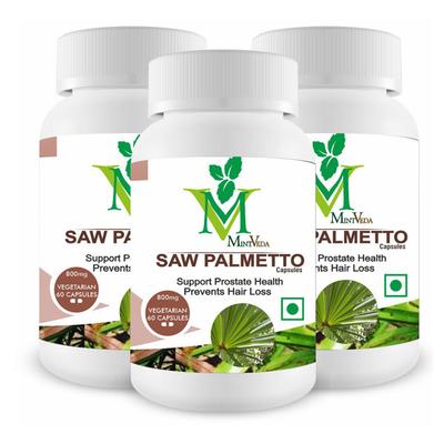 Mint Veda Saw Palmetto 800 mg Veg Capsule (Pack of 3 x 60's) - Vital Health