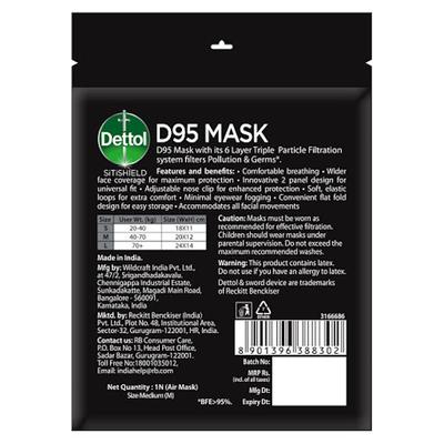Dettol D95 Mask - Anti Virus, Reusable & Washable (Black, L) - Face Mask