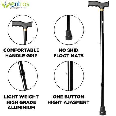 Entros Height Adjustable Walking Stick - Black (KL920L) - Walker & Walking Stick