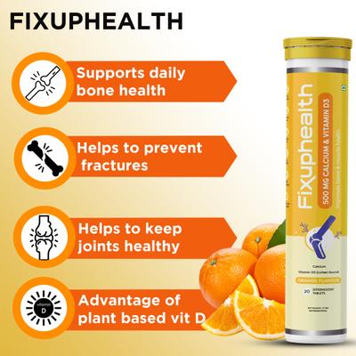 FixUpHealth Apple Cider Vinegar Effervescent Tablet - Apple Flavour 15s & FixUpHealth Calcium and Vitamin D3 Effervescent Tablet - Orange Flavour 20s 1's - Apple Cider Vinegars