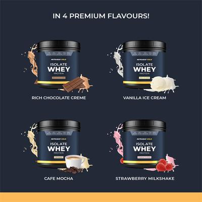 Nutrabay Gold Isolate Whey Protein Powder - Strawberry Milkshake Flavour 500 gm - Whey Proteins
