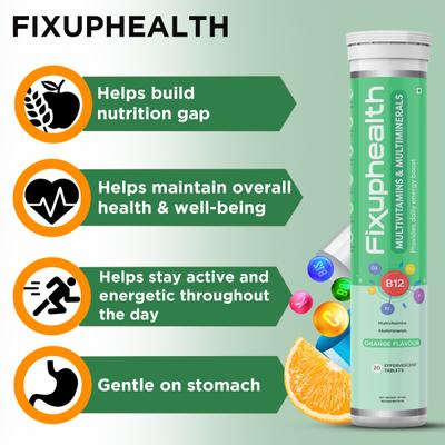 FixUpHealth Apple Cider Vinegar Effervescent Tablet - Apple Flavour 15s & FixUpHealth Multivitamins and Multiminerals Effervescent Tablet - Orange Flavour 20s 1's - Apple Cider Vinegars